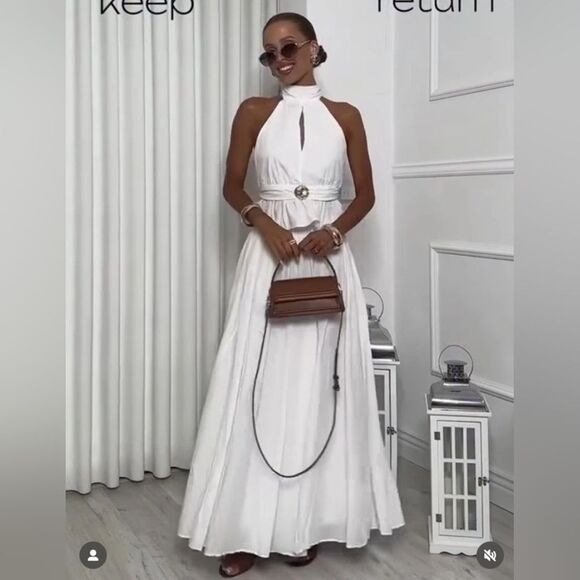 NWTβZARA ZARA NWT WOMAN SS25 PLEATED HALTER TOP OYSTER-WHITE | 0387/077 - Picture 12 of 15